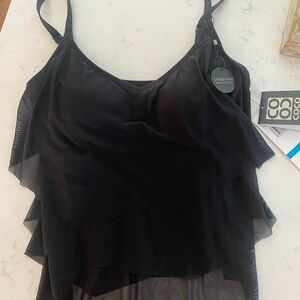 Coco Reef Black Layered tankini top with mesh overlay